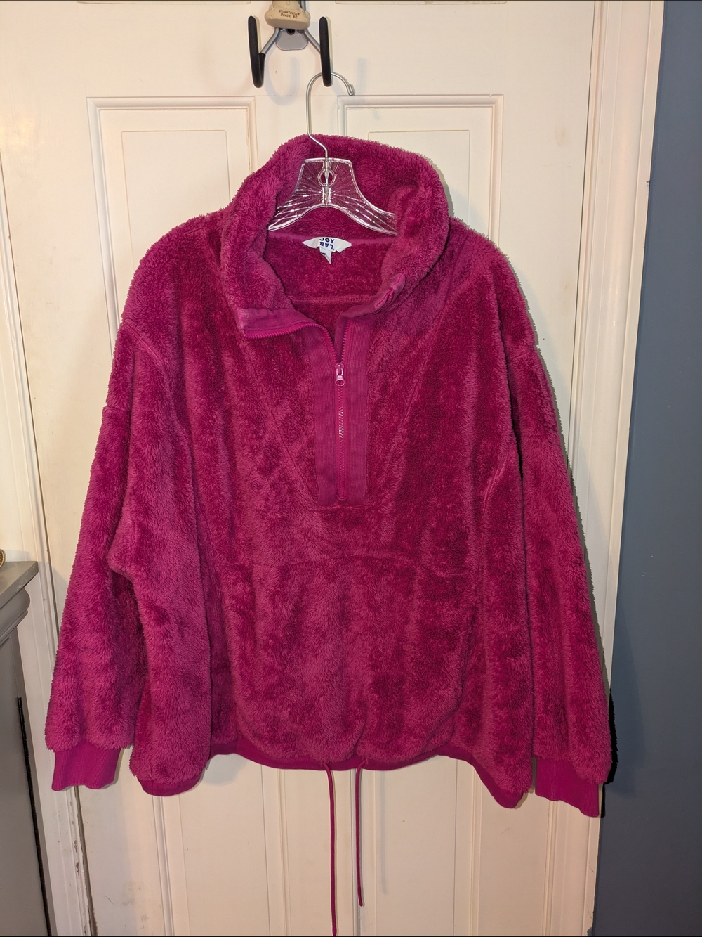 JoyLab Plush Half-Zip Teddy Jacket in Raspberry